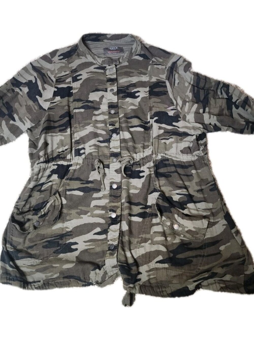Torrid Camo Utility Anorak Jacket Sz 4 Green Military Twill Cotton Lightweight - Picture 6 of 8